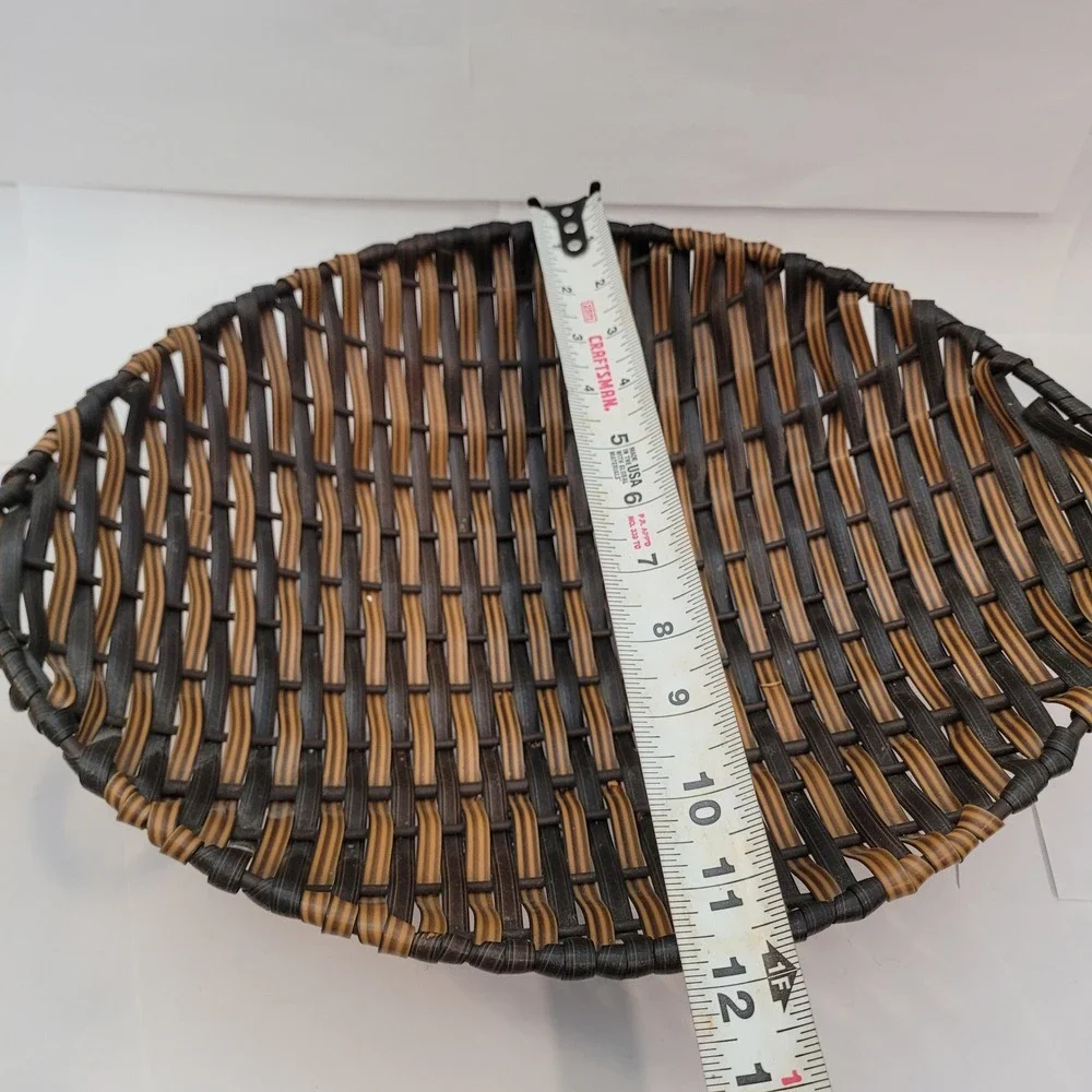 Unbranded Woven Metal Footed Basket Home Decor Brown‎ Black Scroll Handles